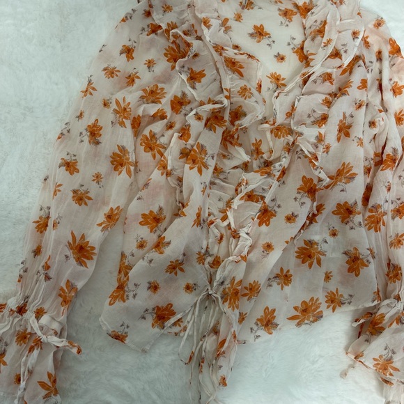 Free People Women's Ivory Combo Floral Printed Ruffle cottage core Top - Picture 10 of 10